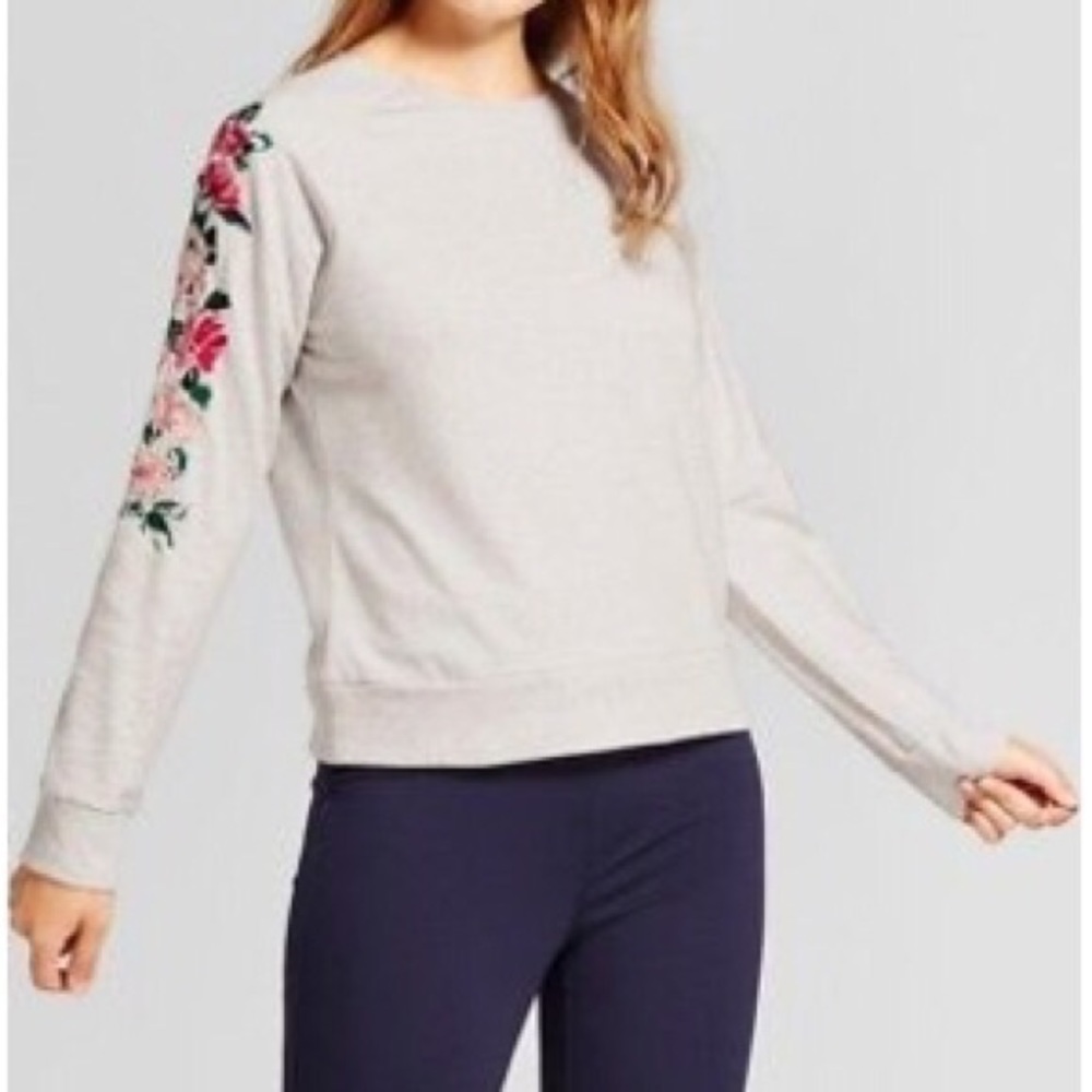 Embroidered sleeve sweatshirt
